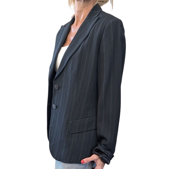 Cinzia Rocca Italian Wool Pinstripe Blazer Black Gray Women’s Size 12 - Picture 2 of 13